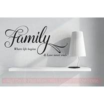 Family Life Begins, Love Never Ends Vinyl Lettering Wall Decals Family Quotes, 23x11-Inch, Black