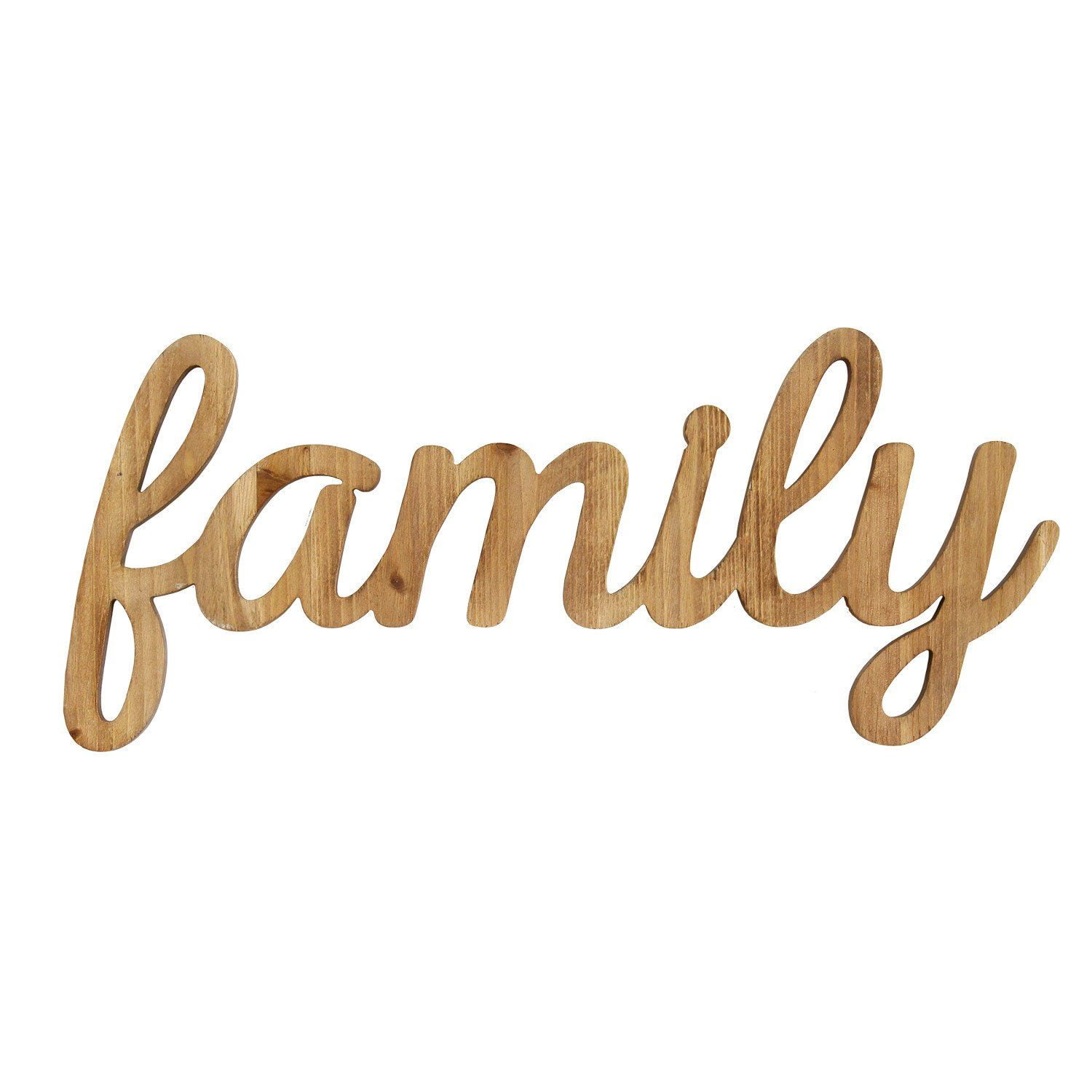 Natural Wood Family Script Wall Decor