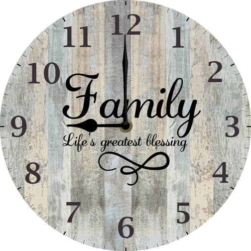 Family Life's Greatest Blessing Wall Clock - Inspirational Quote Saying Wall Decor for Kithen Living Room, Living Room, Bedroom - 10 Inch Silent Non Ticking Battery Operated Easy to Read