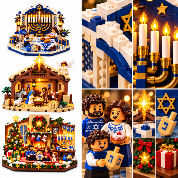 Family Light Building Block Display Set, Lighted Buildable Holiday Decor with Detailed Mini Figures, Seasonal Symbols and Tabletop Display Design, Bethlehem Nativity