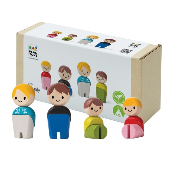 PlanToys Family Wooden Dollhouse Figurine Set | 4 Poseable 1:12 Scale Mini Dolls (Parents & Kids) | Dollhouse Accessories for Pretend Play | Eco-Friendly Montessori Toy for Kids Ages 3+