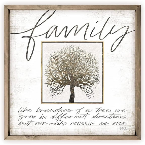 Family Like Branches Of A Tree We Grow In Different Directions Rustic Framed Wood Farmhouse Wall Sign 12x12 (Frame Included)