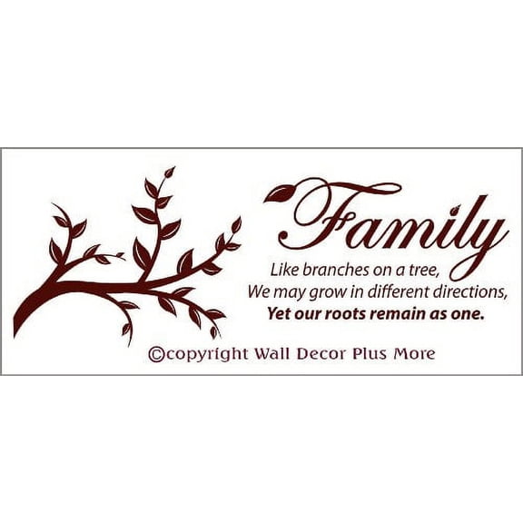 Family Like Branches on a Tree Wall Vinyl Sticker Saying Decal 32Wx12H Color Options- Burgundy