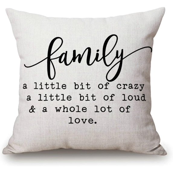 Family a Little Bit of Crazy Decorative Throw Pillow Covers, Farmhouse Quote Home Rustic Decorations, Christmas Inspirational Gifts Winter Cotton Linen Cushion Case Decors for Sofa Couch 18 × 18