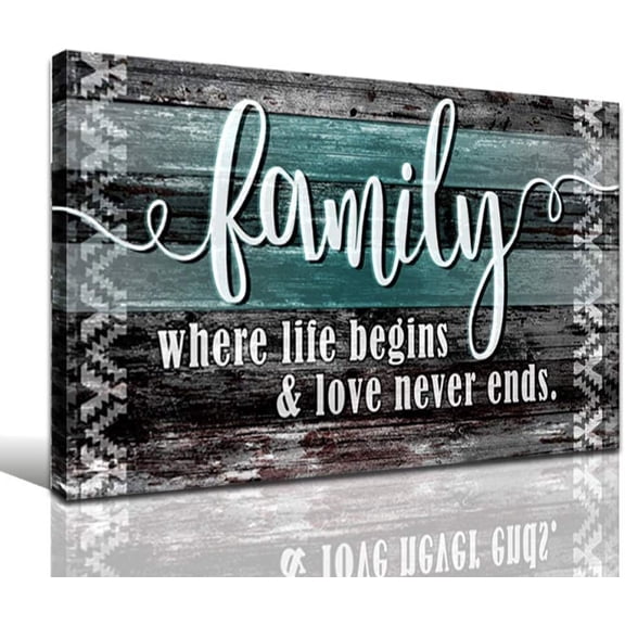 Family Love Canvas Wall Art Living Room Bedroom Decor Teal and Black Wood Background Prints Quotes Poster Framed Painting Modern Artwork Picture Rustic Home Decoration 12x16, #03-1
