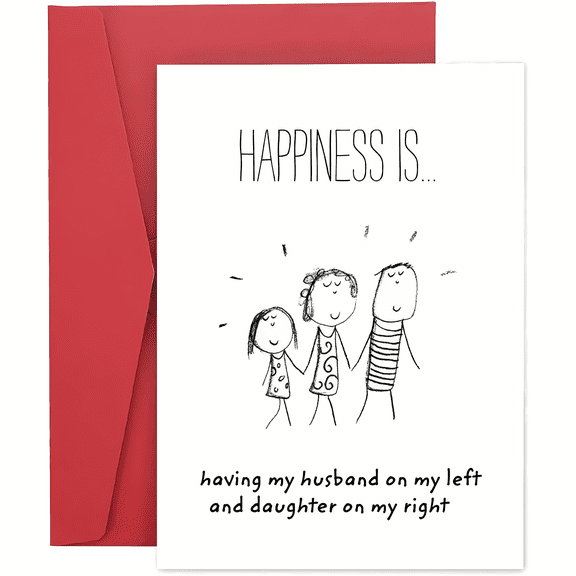Family Love Greeting Card – "Happiness Is" Illustration – Perfect for Celebrating Family Moments on Birthdays, Anniversaries, and More – Blank Inside with Envelope Included