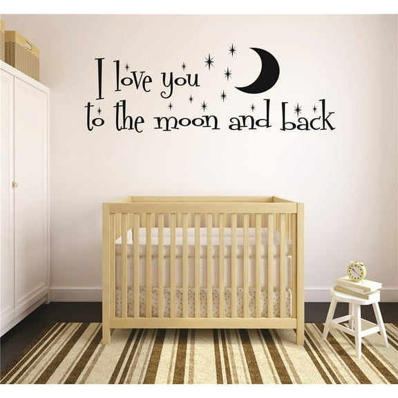 Family Love you to the moon and back Cute Quotes & Sayings Wall Decal Decoration Cute Moon and Starts with Love Phrase Lasts Years and Easily Removable - Size: 5 In(W) x 10 In(H)
