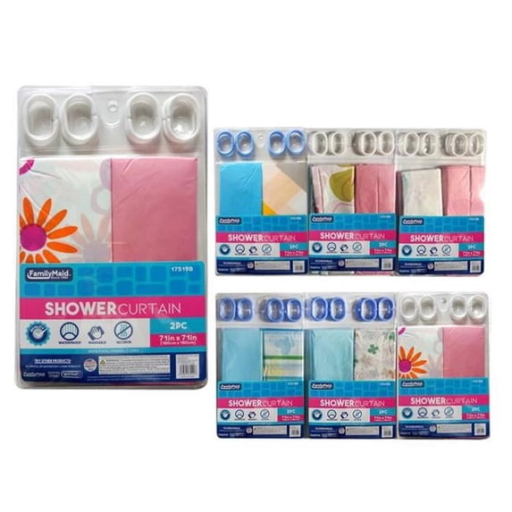 Family Maid 17519B 71 x 71 in. & 8.5 x 14 in. Shower Curtain with 12 Rings - Pack of 72