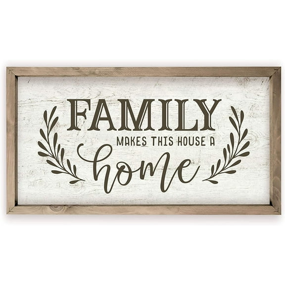 Family Makes This House A Home Rustic Framed Wood Farmhouse Wall Sign 9x18 (Frame Included)