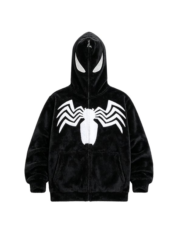 Family Matching Casual Full-Zip Plush Fleece Hoodie Jacket with Mask Hood, Chenille Applique Superhero Zip-Up Sweatshirt for Daily Wear, Multicolor, 110