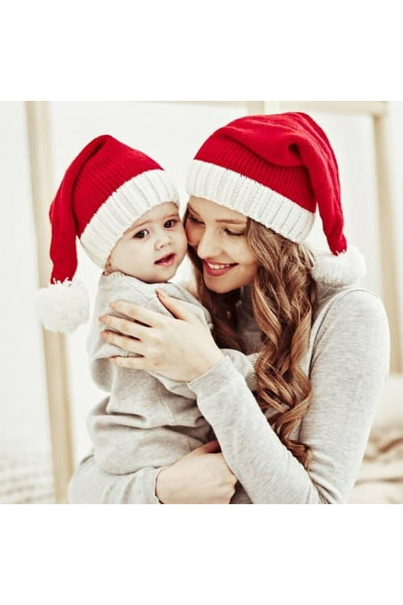 Family Matching Christmas Hat Winter Warmer Knit Cap Xmas Parent-Child Pom Beanie Hat Santan Crochet Hats for  Mother & Baby