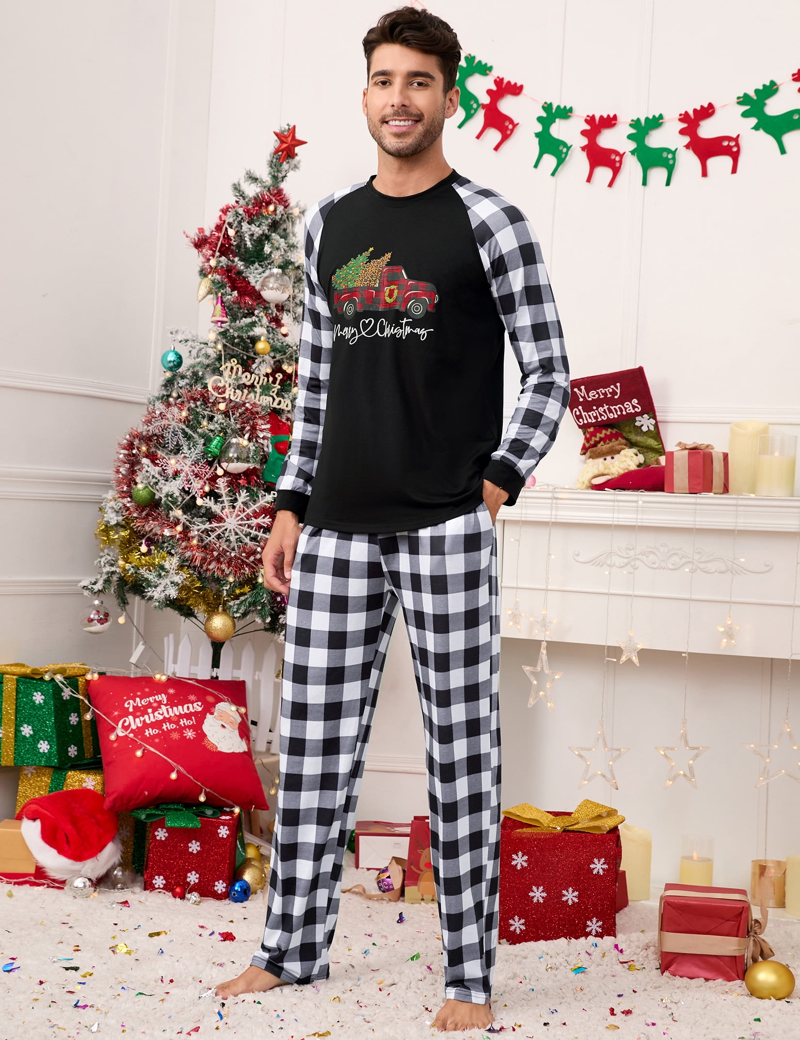 Family Matching Christmas Holiday Pajamas Sets, Xmas Plaid Pajama Pants ...
