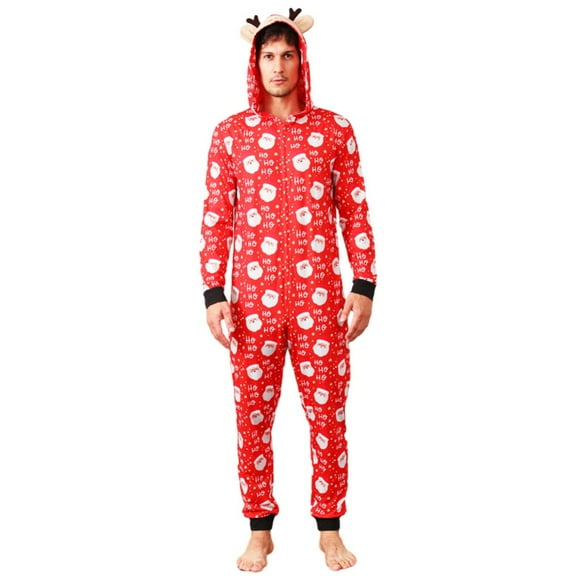 Family Matching Christmas Jumpsuit, Cute Vacation Reindeer Print One Piece Pajamas, Hooded Holiday Sleepwear Nightwear