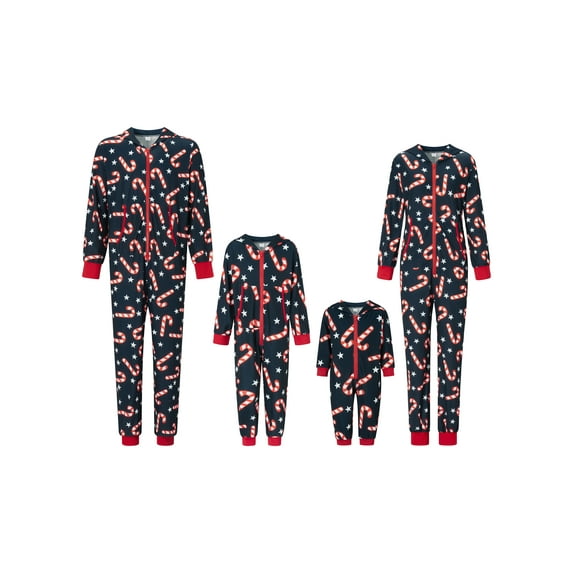 Family Matching Christmas Jumpsuit Deer Pajamas Candy Cane Print Holiday Pajamas Sleepwear Dad Mom Kids PJs