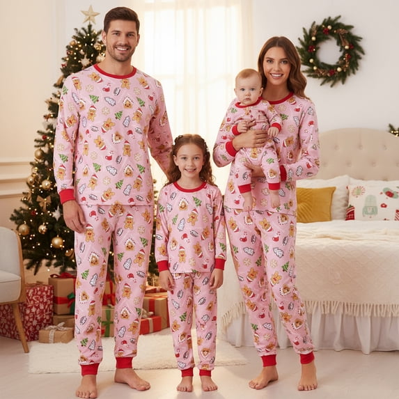 Family Matching Christmas Pajama Set Christmas Tree Gingerbread Man Print Holiday Pjs Sleepwear