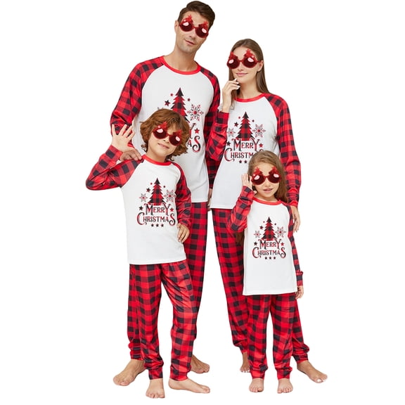 Family Matching Christmas Pajama Set Christmas Tree Letter Print Holiday Pjs Sleepwear Outfits