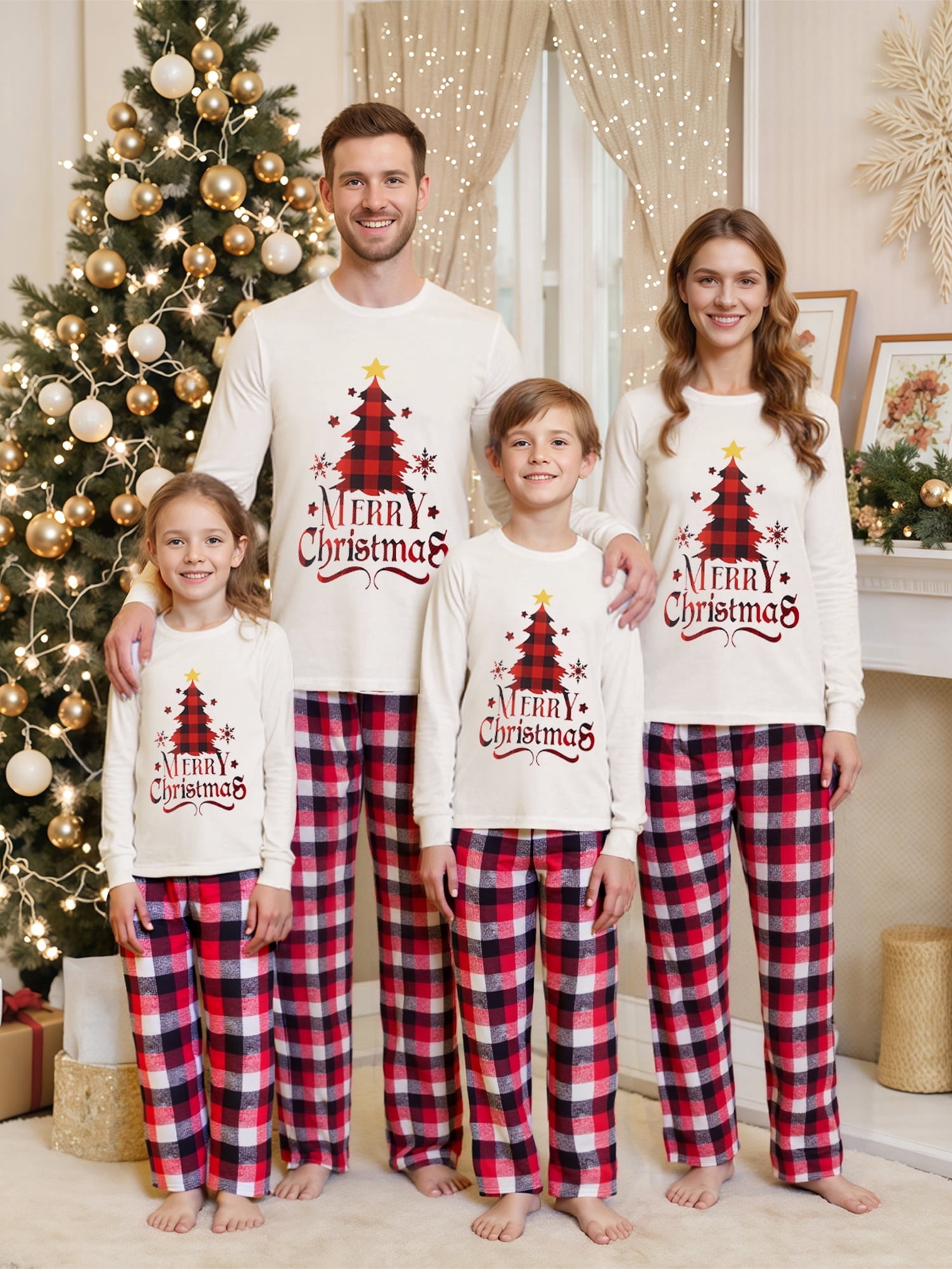 Family Matching Christmas Pajama Set, Christmas Tree Letter Print Long ...