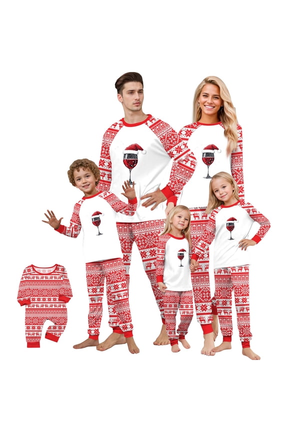 Family Matching Christmas Pajamas 2026 New Years 2 Piece Funny Outfit – Holiday Long Pj Pants & Comfy Long Sleeve Tops with Red Wine Glass Print