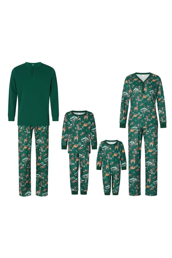Family Matching Christmas Pajamas, Baby Romper/Animal Pattern Long Sleeve Tops and Pants Sleepwear Set