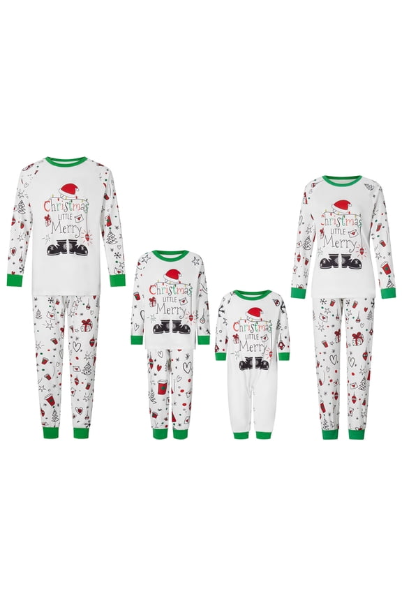 Family Matching Christmas Pajamas, Baby Romper/Boots Hat Letter Print Long Sleeve Tops and Long Pants Sleepwear Set