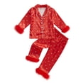 thumbnail image 1 of Saoakiny Toddler Girls 2PCS Pajama Sets Bow Print Plush Cuff Long Sleeve Lapel Button Shirt Pants Sleepwear Loungewear, 1 of 8