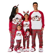 SUNLOUDY Family Matching Christmas Pajamas, Baby Romper/Dog Clothes/Letter Snowman Print Long Sleeve Tops and Plaid Pants Sleepwear Set