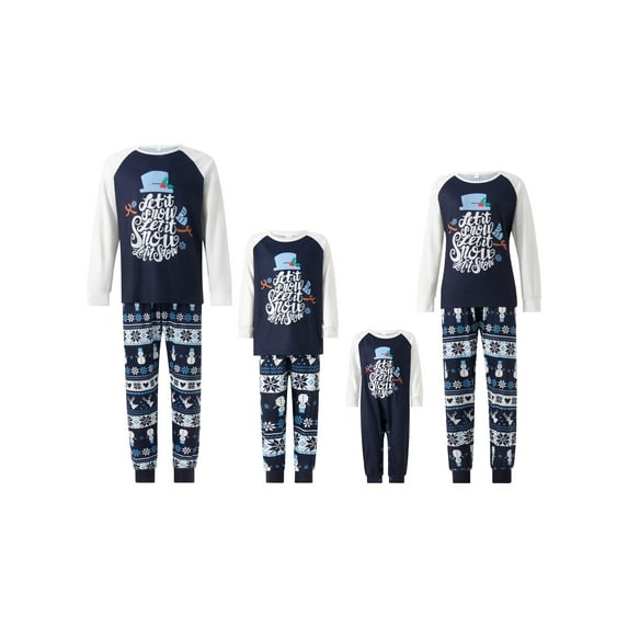 Family Matching Christmas Pajamas, Baby Romper/Letter Print Long Sleeve Tops + Stripe Snowflake Snowman Print Pants Loungewear