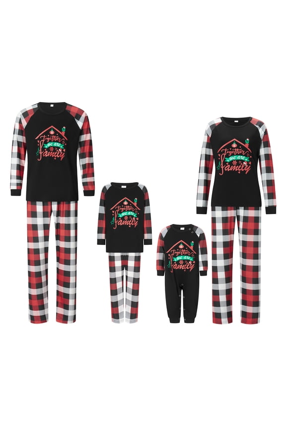 Family Matching Christmas Pajamas, Baby Romper/Letter Snowflake Print Long Sleeve Tops and Plaid Pants Sleepwear Set