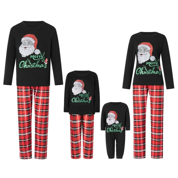 Family Matching Christmas Pajamas, Baby Romper/Santa Letter Print Long Sleeve Tops and Plaid Pants Sleepwear Set
