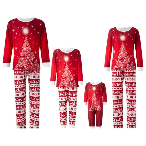 Family Matching Christmas Pajamas, Baby Romper/Starlight Christmas Tree Print Long Sleeve Tops   Long Pants Loungewear