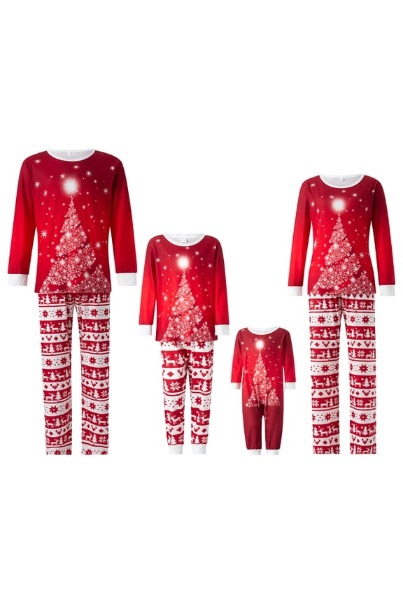 Family Matching Christmas Pajamas, Baby Romper/Starlight Christmas Tree Print Long Sleeve Tops + Long Pants Loungewear