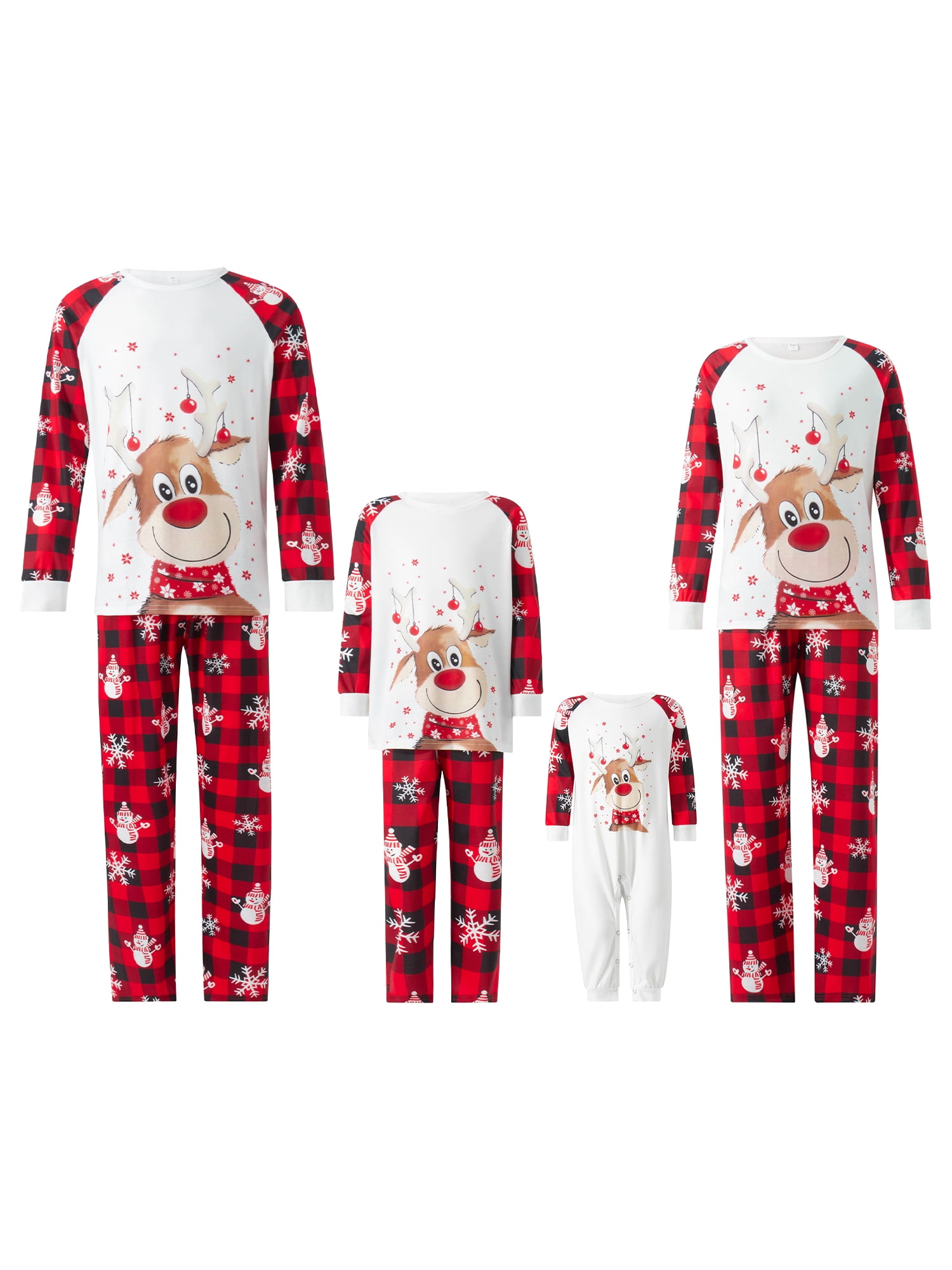 Family Matching Christmas Pajamas, Cartoon Elk Print Long Sleeve Tops