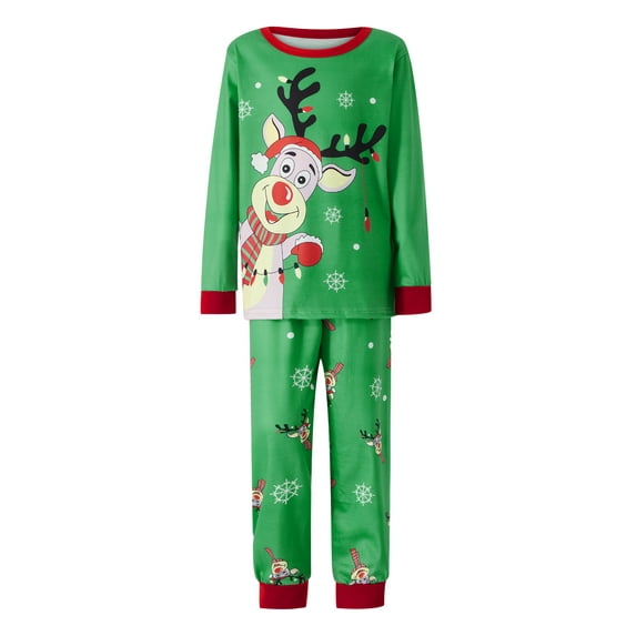 Family Matching Christmas Pajamas Cartoon Elk Snowflake Print Long-Sleeved Tops Elastic Waist Pant