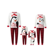 CAITZR Family Matching Christmas Pajamas, Cartoon Penguin Print Long Sleeved Tops Elastic Waist Plaid Pattern Trousers