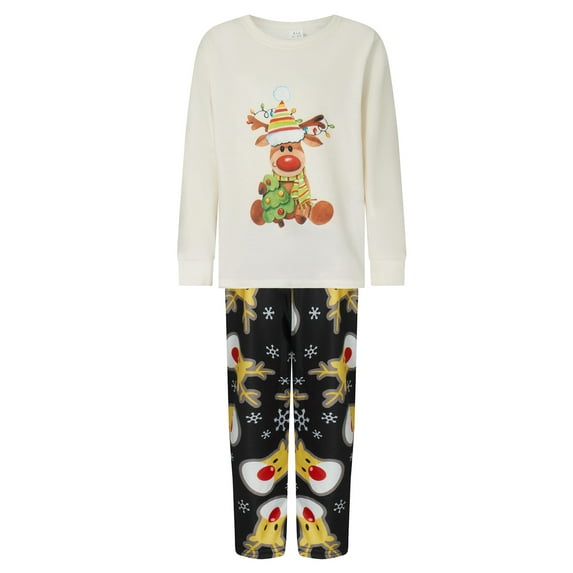Family Matching Christmas Pajamas Cartoon Reindeer Print Long Sleeved Tops Trousers/Romper Sleepwear Outfits