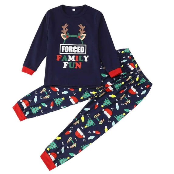 Family Matching Christmas Pajamas Christmas Family Outfit Kids Pajama Set Long Sleeve Crew Neck Full Length Pants Printed Soft Cozy Sleepwear For Kids Blue 6Y