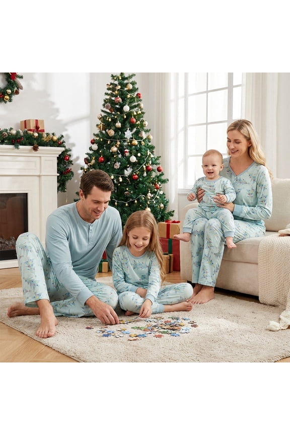 Family Matching Christmas Pajamas Long-Sleeved Tops Christmas Tree Print Pants Sleepwear