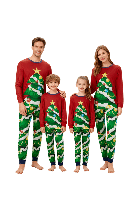 Family Matching Christmas Pajamas Christmas Tree Print Top Pant Sleepwear Set Soft Sleepwear
