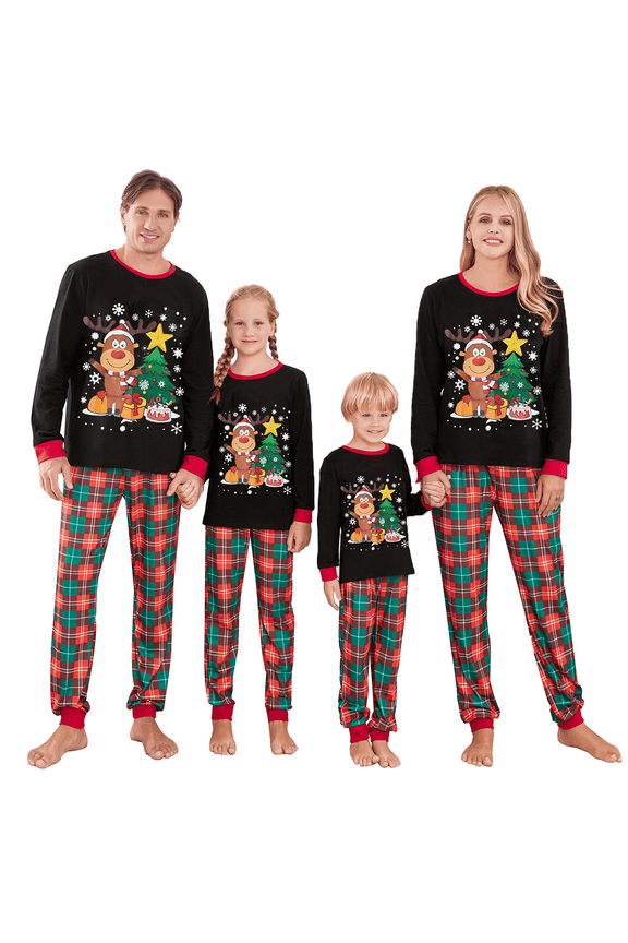 Family Matching Christmas Pajamas Deer Christmas Tree Print Sleepwear Set