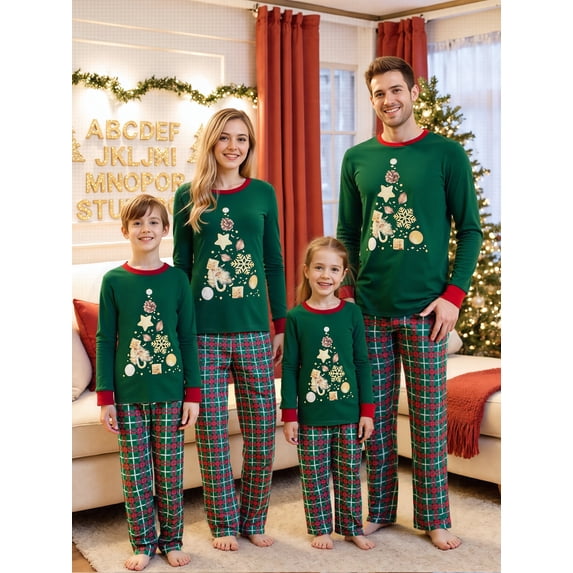 Family Matching Christmas Pajamas Dog Clothes Star Snowflake Ball Print Tops and Pants Sleepwear Set