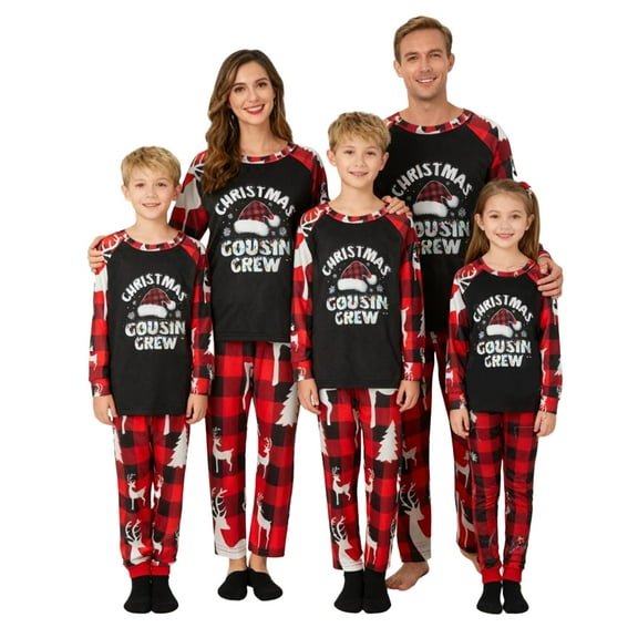 Family Matching Christmas Pajamas Letter Hat Print Top Deer Pattern Pant Sleepwear Outfits