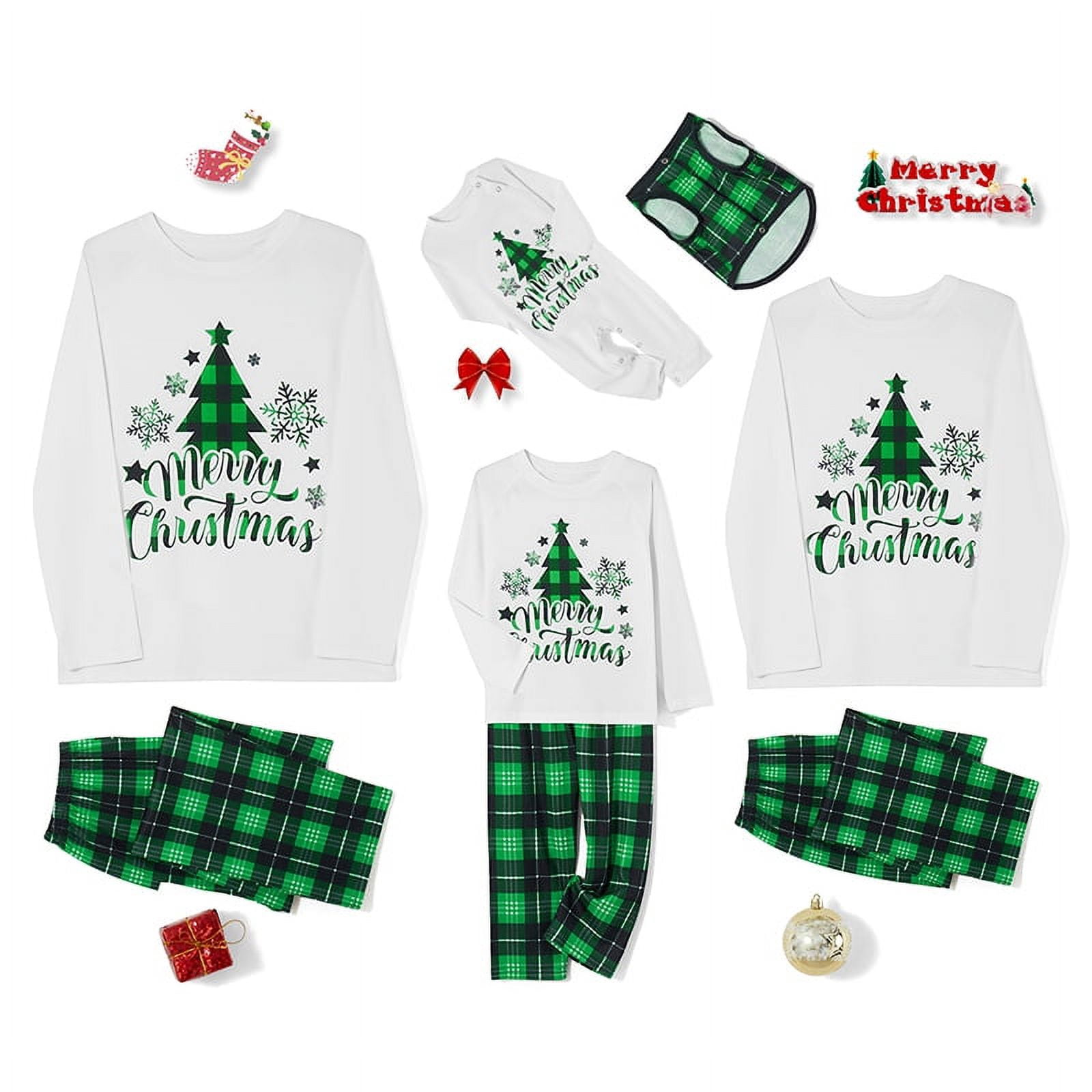 Green Stripes Elk Print Christmas Family Matching Pajamas With Long Sleeves