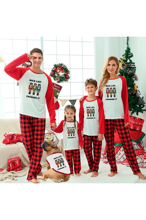 Family Matching Christmas Pajamas - Nutcracker Nice List Crushed It Red Plaid Set, Full Sizes