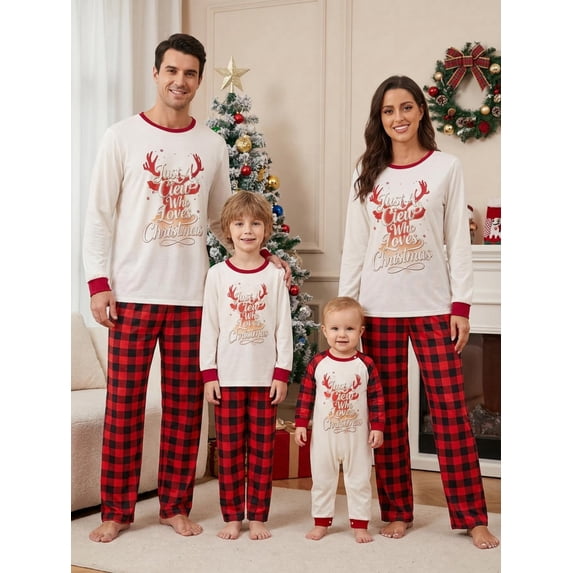 Family Matching Christmas Pajamas Reindeer Letter Print Sleepwear