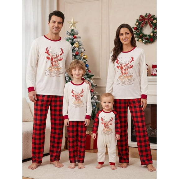 Family Matching Christmas Pajamas Reindeer Letter Print Sleepwear
