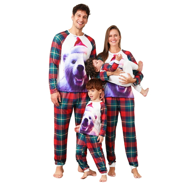 Family Matching Christmas Pajamas Romper Bear Print Long Sleeve