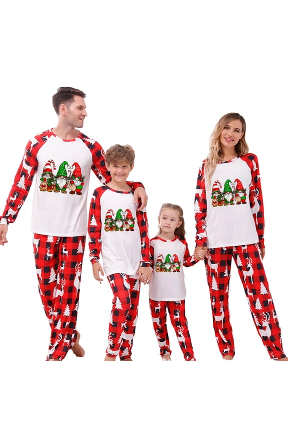 Family Matching Christmas Pajamas Set Christmas Gnomes Shirt Raglan Long Sleeve Tops Plaid Pants for Men My Order Mmy Items