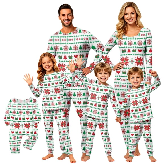 Family Matching Christmas Pajamas Set, Christmas Printed Long Sleeve Sleepwear, Soft Cozy Holiday PJs for for Family Members of All Ages Perfect for Christmas Photos & Holiday Celebrations