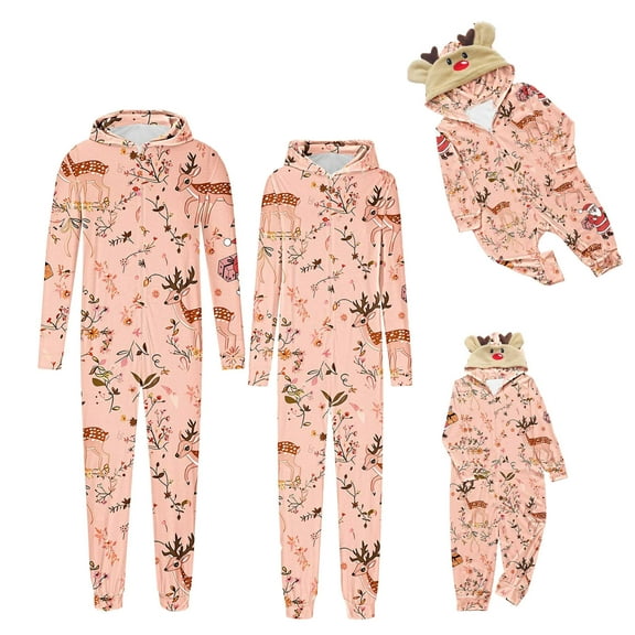 Family Matching Christmas Pajamas Set Fall Winter Long Sleeve Cute Deer Print Jumpsuit Sleepwear for Men Women Baby,Multicolor 1,Mom:XL