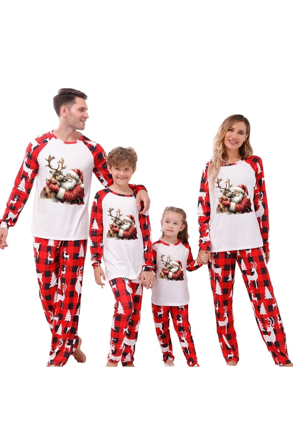 Family Matching Christmas Pajamas Set Funny Santa Printed Shirts Long Sleeve Blouses for Women Raglan Sleeve Top Plaid Pants My Order My Items